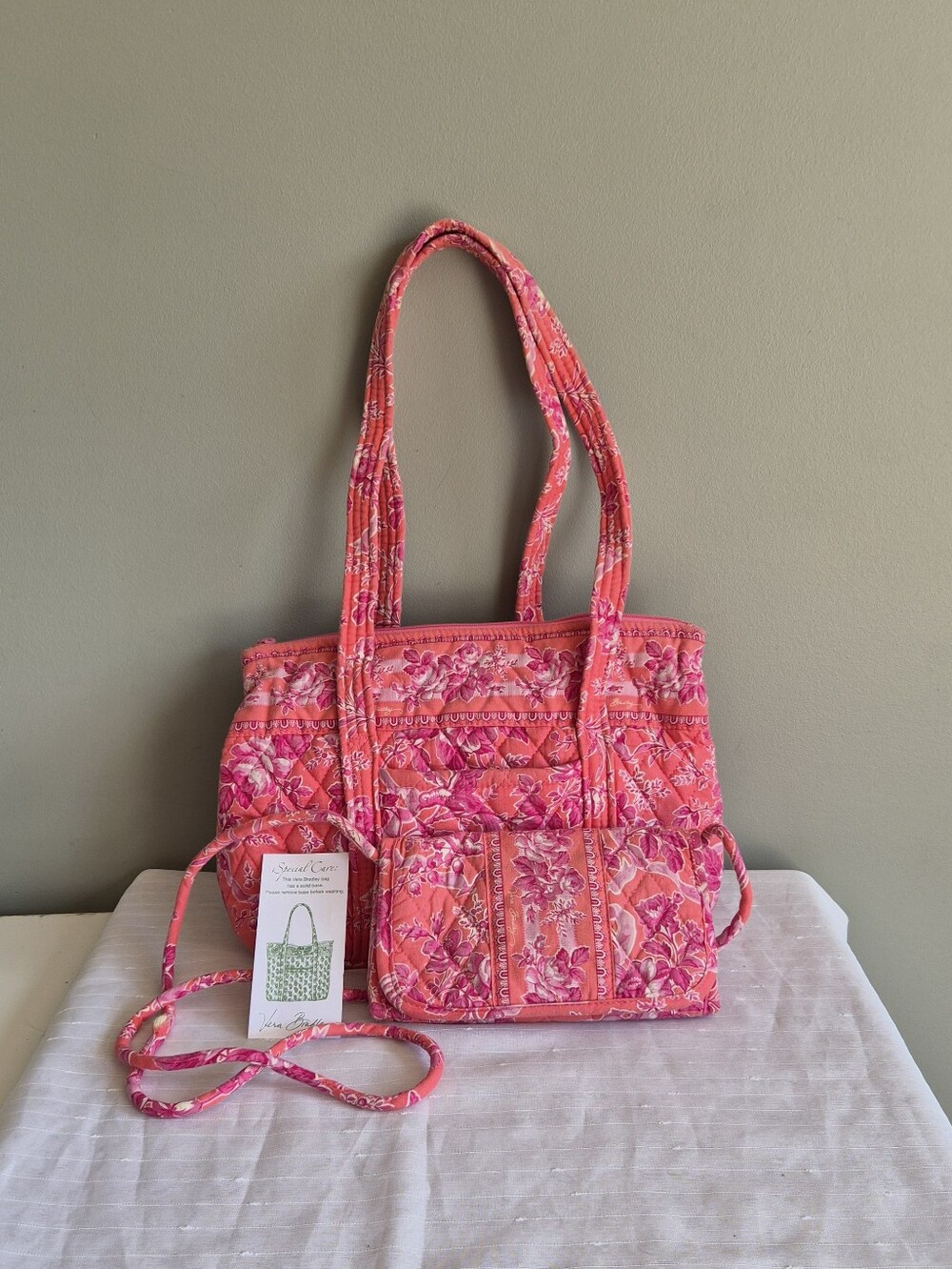 Vera Bradley Floral HopeTote and Crossbody Set -vibrant  Pink